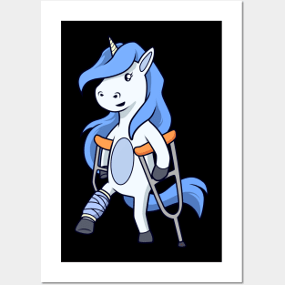 On crutches - cartoon unicorn Posters and Art